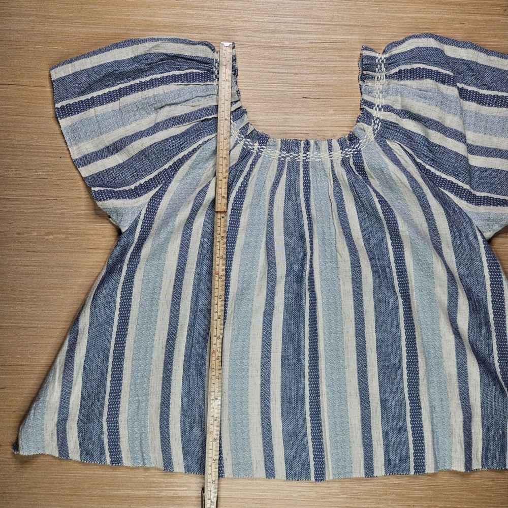 Boho Faherty Striped Peasant Blouse Women S Blue Organic Cotton WTS2316-NLS - Picture 9 of 12